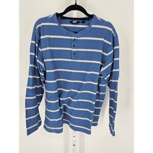Lands end Mens Sz XL Long Sleeve Knit T Shirt Blue White Striped